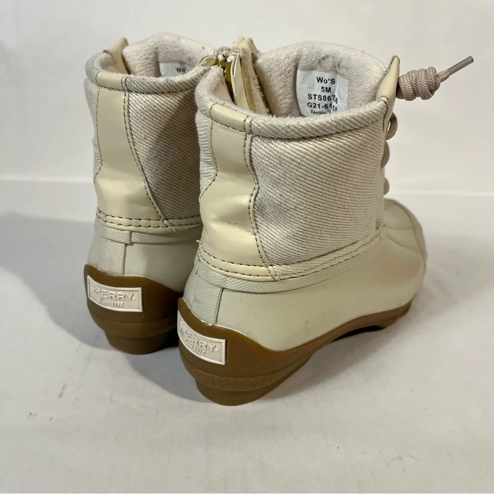 Sperry Syren Gulf Waterproof Rubber Duck Boots Cream Oat STS86758 Size 5